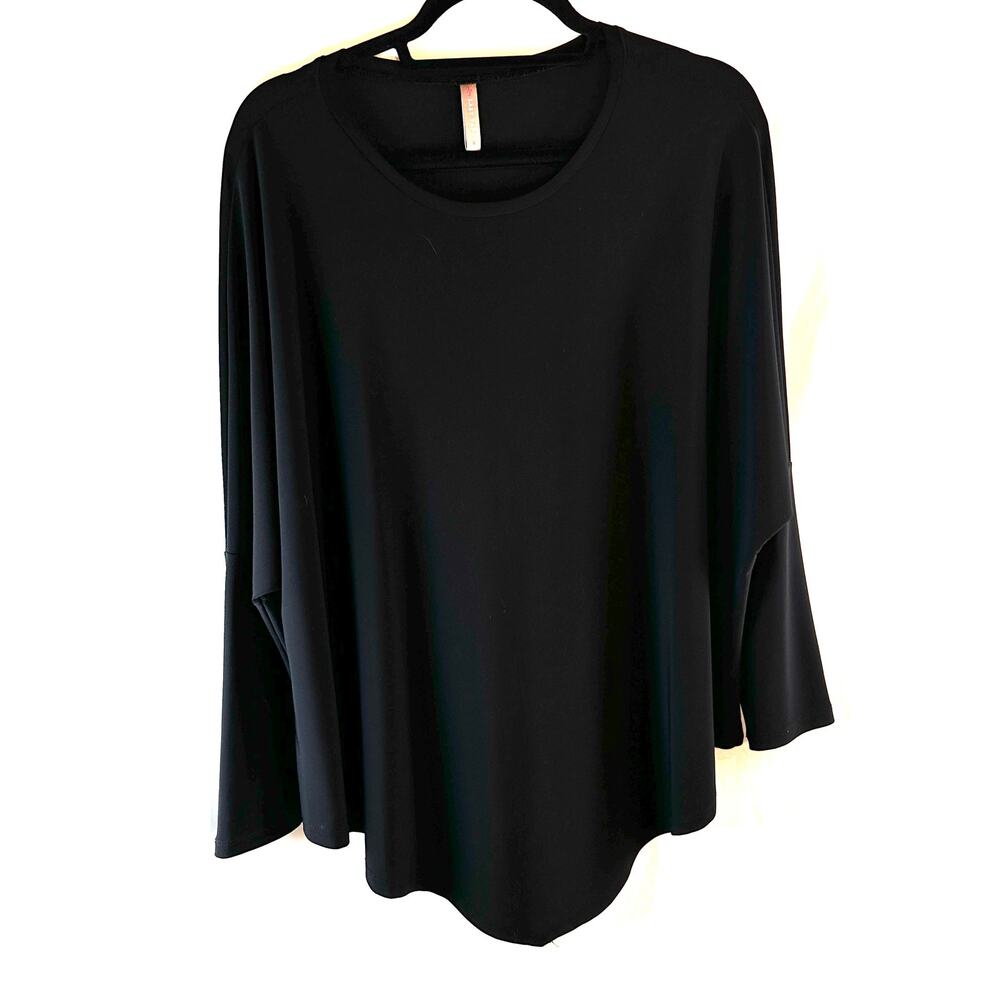 Last Tango Black Tunic Top Small USA-Made Drop sleeve Y2K Stretch Minimalist